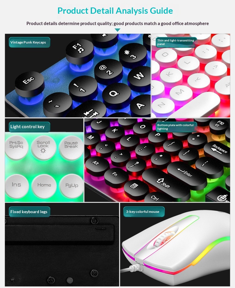 Set composto da tastiera e mouse Shibadu D500 RGB retroilluminati, con cavo USB e sensazione meccanica._voghion.com