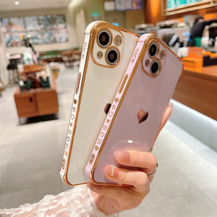 Suitable For 17/8PLUS Electroplated Side Heart-shaped IPhone16E/13PRO Phone Case XR Protective Soft Cover_voghion.com