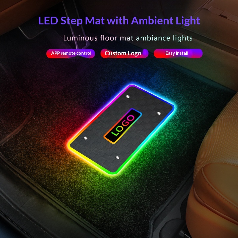 Tapis LED colorés transfrontaliers pour une ambiance intérieure chaleureuse, des pieds modulables et un contrôle du son ambiant. Éclairage de voiture._voghion.com