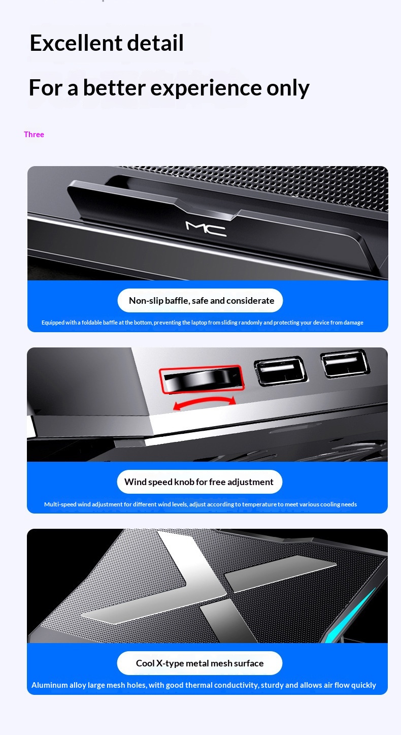 Cross-border Six-fan Laptop Cooler With Adjustable Speed, Silent Cooling Stand For Notebook Computers_voghion.com