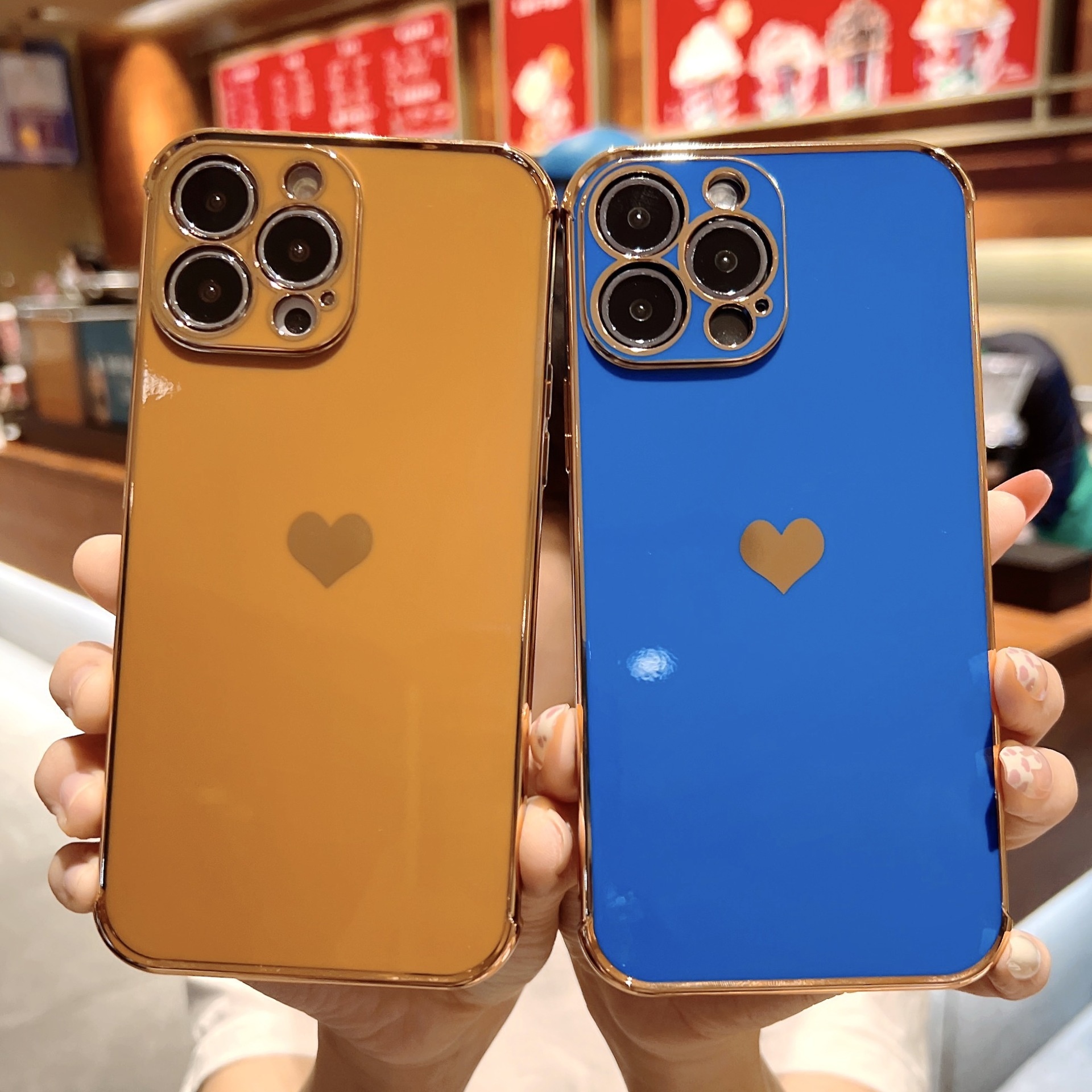 Suitable For 17/8PLUS Electroplated Side Heart-shaped IPhone16E/13PRO Phone Case XR Protective Soft Cover_voghion.com