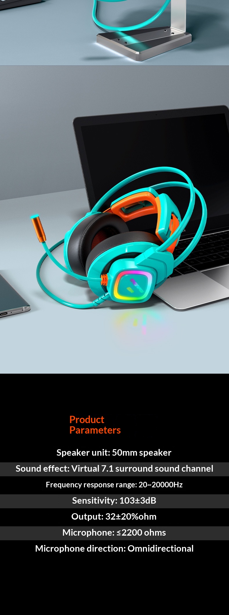 MoDi G200 Computer Over-ear Wired Headset With Microphone, 7.1-channel USB Gaming Headset, Specifically For Internet_voghion.com