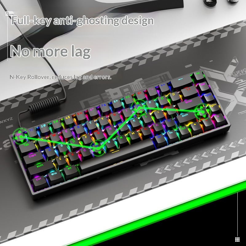 Clavier AK68 à touches mécaniques, interrupteurs bleus et rouges, filaire, mini, portable, rétroéclairage RGB, petit format_voghion.com