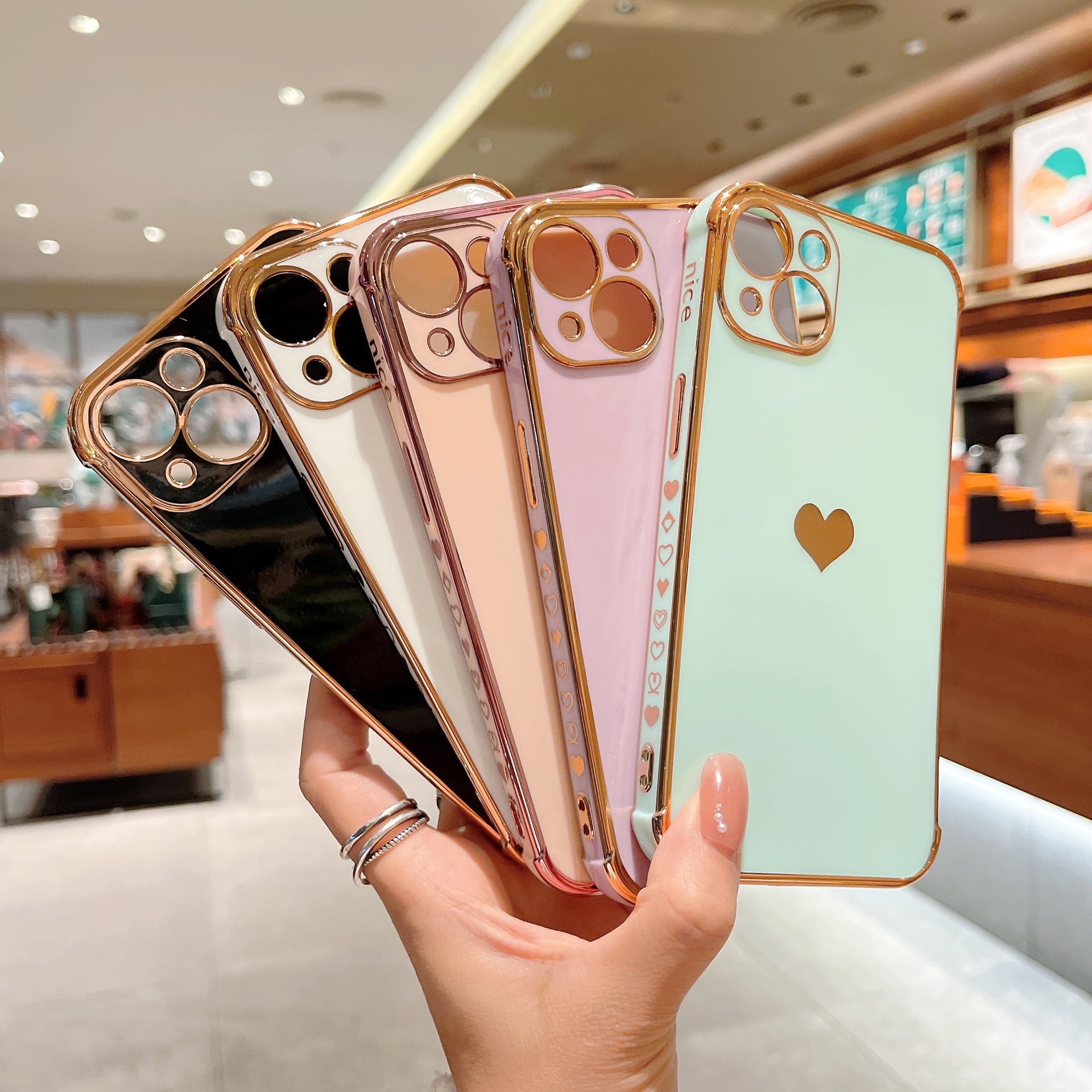 Suitable For 17/8PLUS Electroplated Side Heart-shaped IPhone16E/13PRO Phone Case XR Protective Soft Cover_voghion.com