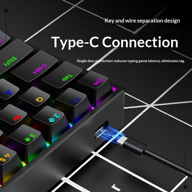 Clavier AK68 à touches mécaniques, interrupteurs bleus et rouges, filaire, mini, portable, rétroéclairage RGB, petit format_voghion.com
