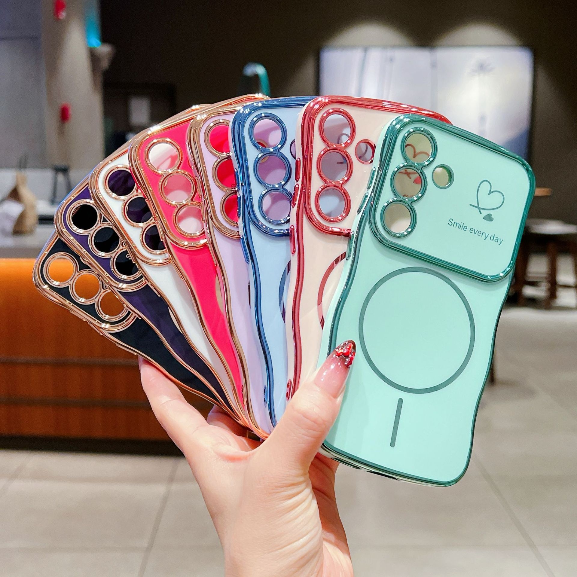 Kompatibel mit Samsung S25Edge, galvanisierte Schutzhülle mit feinen Linien, doppeltem Herzwellenmuster, großem Sichtfenster und Magnetverschluss, S24Ultra Schutzhülle_voghion.com