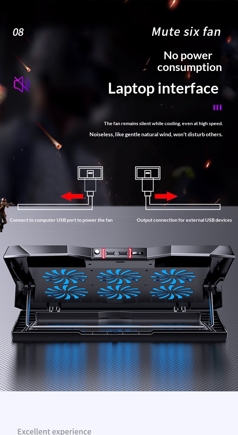 Cross-border Six-fan Laptop Cooler With Adjustable Speed, Silent Cooling Stand For Notebook Computers_voghion.com