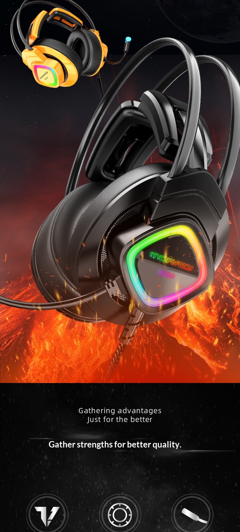 MoDi G200 Computer Over-ear Wired Headset With Microphone, 7.1-channel USB Gaming Headset, Specifically For Internet_voghion.com