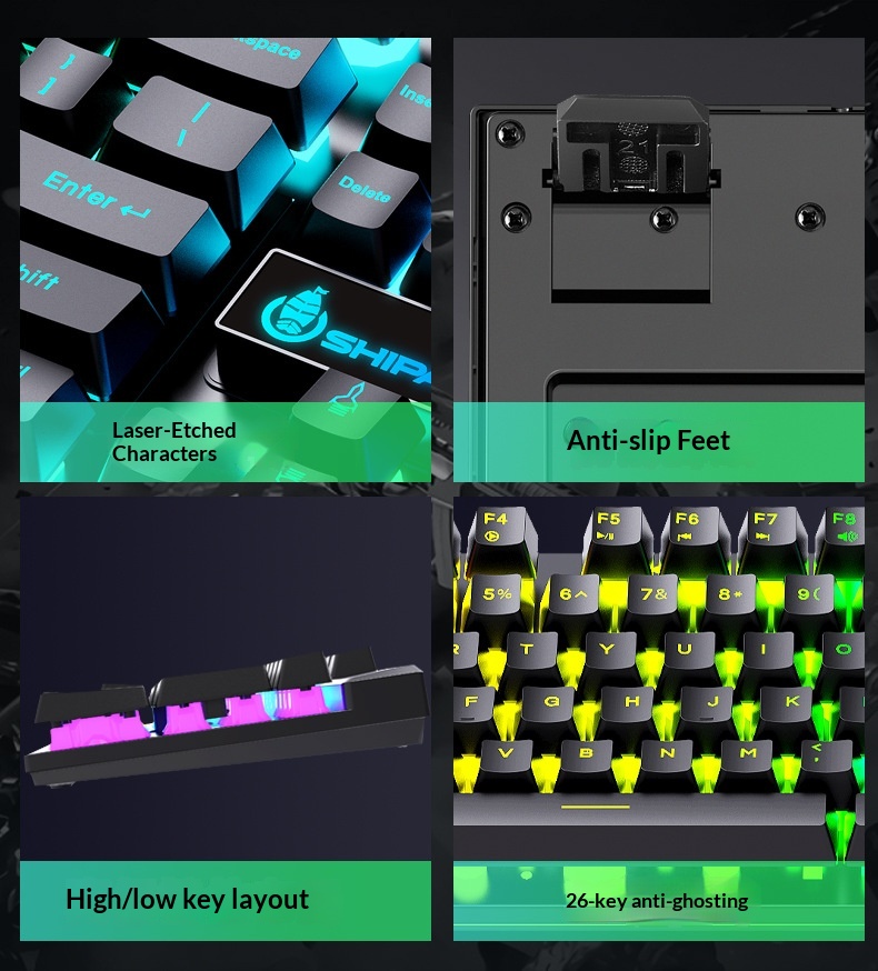 Set composto da tastiera e mouse Shibadu D500 RGB retroilluminati, con cavo USB e sensazione meccanica._voghion.com