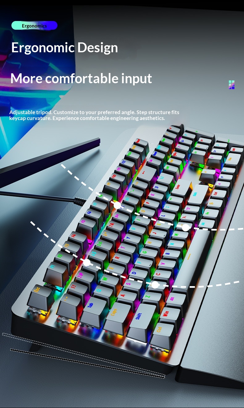 SOREX AK104 Blue Tea Switch Gaming Computer Wired Office RGB Backlit Mechanical Keyboard_voghion.com