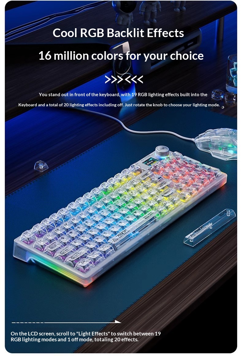 Wolf Spider F98pro, chargeur sans fil Bluetooth à trois modes avec écran, remplaçable à chaud, personnalisable et entièrement transparent_voghion.com