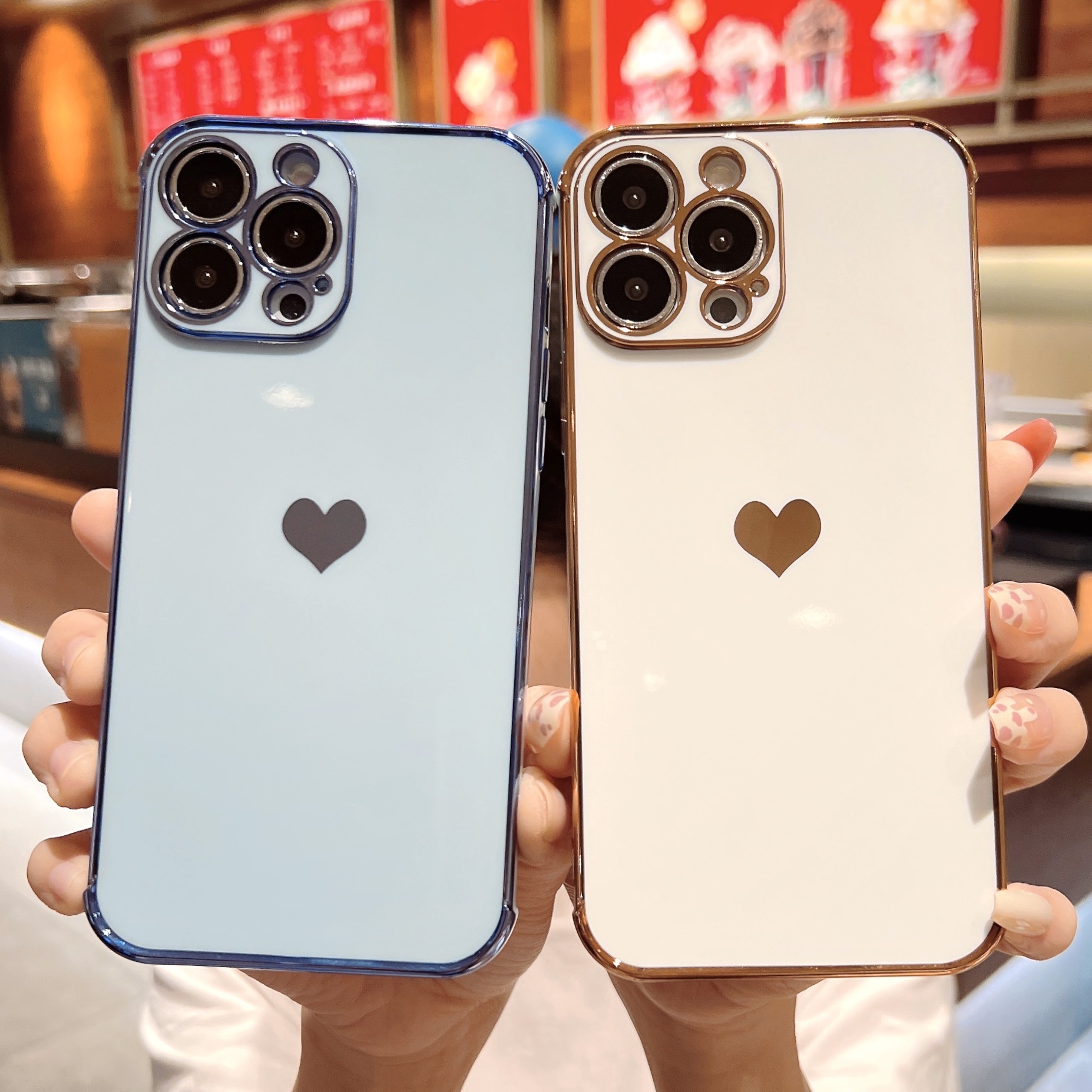 Suitable For 17/8PLUS Electroplated Side Heart-shaped IPhone16E/13PRO Phone Case XR Protective Soft Cover_voghion.com