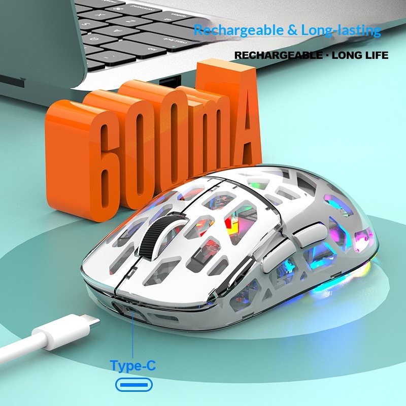 Mouse wireless Bluetooth Viper BM560, tri-mode, trasparente, con illuminazione RGB, 2.4G, ideale per computer, ufficio, gaming ed e-sport._voghion.com