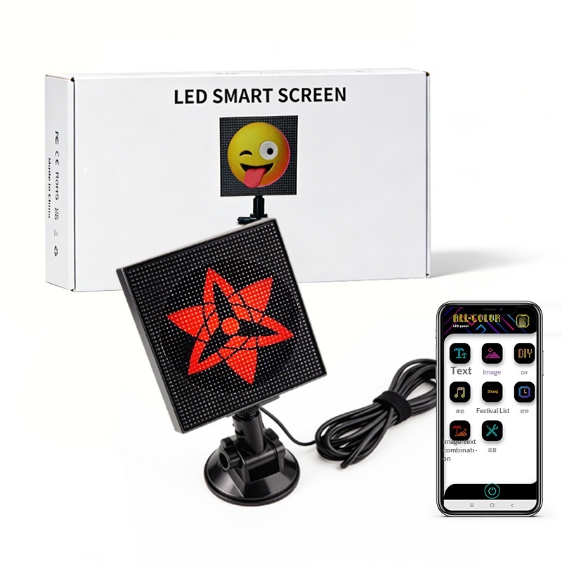 App per auto con LED per lunotto posteriore, Bluetooth, display colorato, decorazione per desktop, orologio con schermo pixel_voghion.com