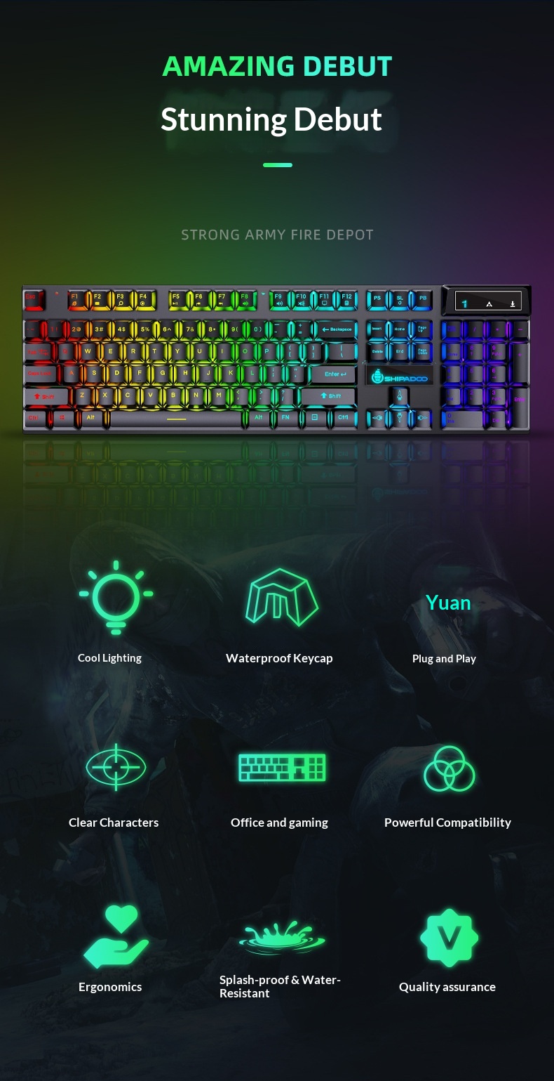 Set composto da tastiera e mouse Shibadu D500 RGB retroilluminati, con cavo USB e sensazione meccanica._voghion.com