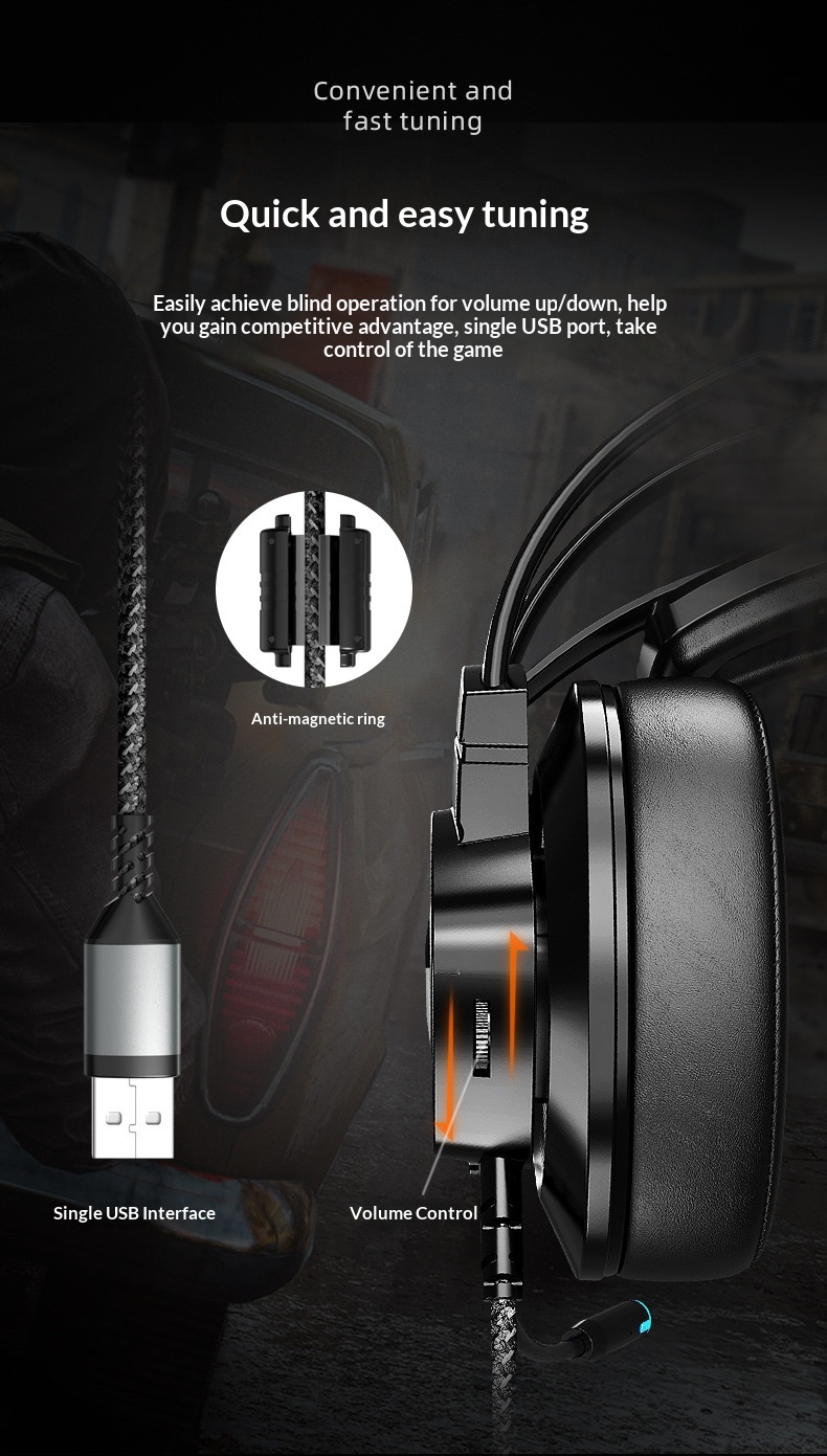 MoDi G200 Computer Over-ear Wired Headset With Microphone, 7.1-channel USB Gaming Headset, Specifically For Internet_voghion.com