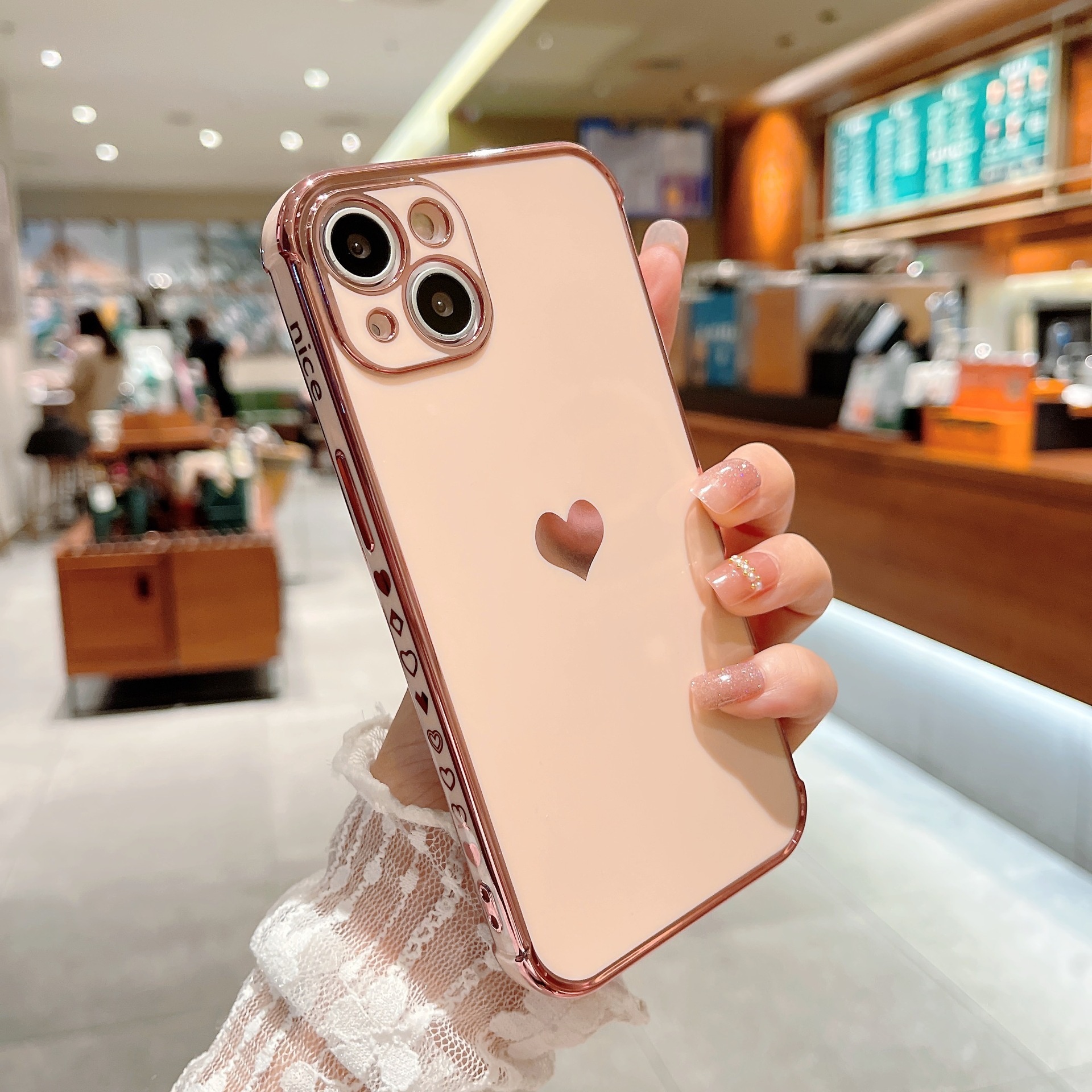 Suitable For 17/8PLUS Electroplated Side Heart-shaped IPhone16E/13PRO Phone Case XR Protective Soft Cover_voghion.com