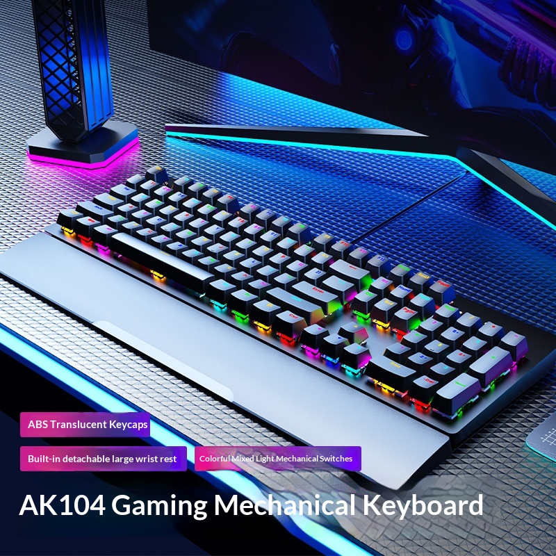 SOREX AK104 Blue Tea Switch Gaming Computer Wired Office RGB Backlit Mechanical Keyboard_voghion.com