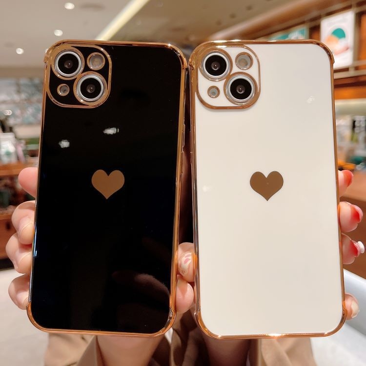 Suitable For 17/8PLUS Electroplated Side Heart-shaped IPhone16E/13PRO Phone Case XR Protective Soft Cover_voghion.com