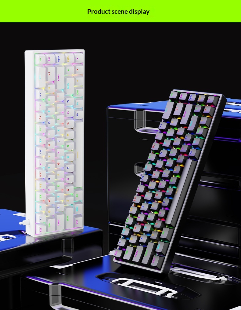 Clavier AK68 à touches mécaniques, interrupteurs bleus et rouges, filaire, mini, portable, rétroéclairage RGB, petit format_voghion.com