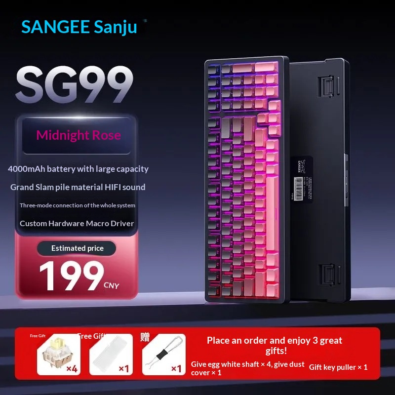 Sanju SG99 Customized Mechanical Keyboard Gasket Structure Full Key Hot-Swappable Wireless Bluetooth Tri-Mode Gaming_voghion.com