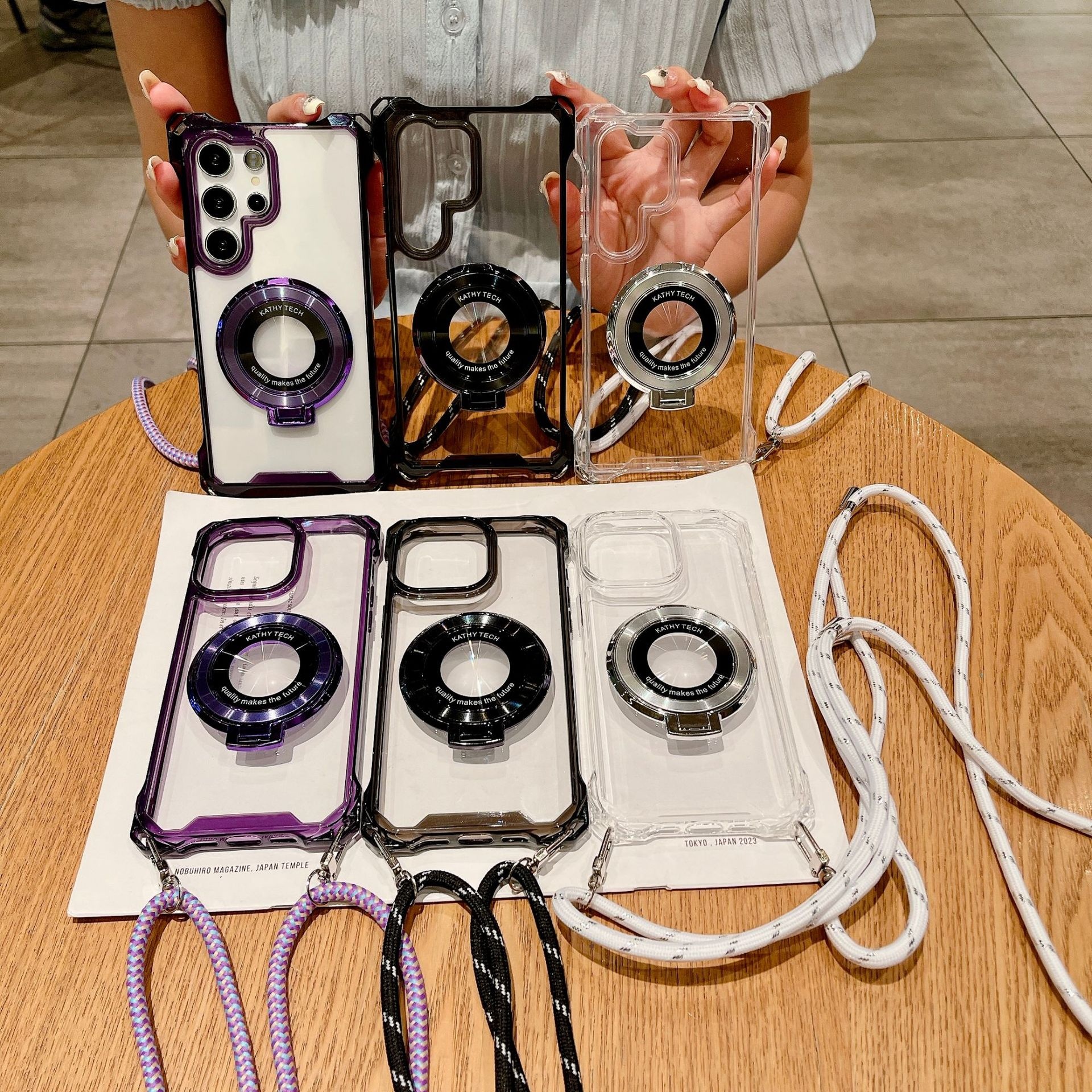 Four-Corner Traveler Magnetic Stand Crossbody Strap Compatible With IPhone 16 Pro Max Phone Case Shockproof S25U Hard_voghion.com