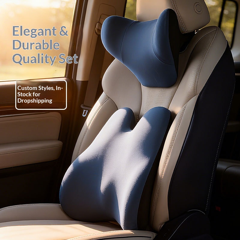 Headrest Neck Lumbar Support Memory Foam Seat Cushion Pillow Car Set_voghion.com