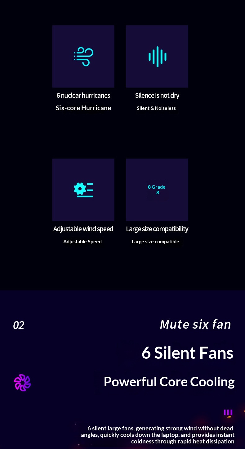 Cross-border Six-fan Laptop Cooler With Adjustable Speed, Silent Cooling Stand For Notebook Computers_voghion.com