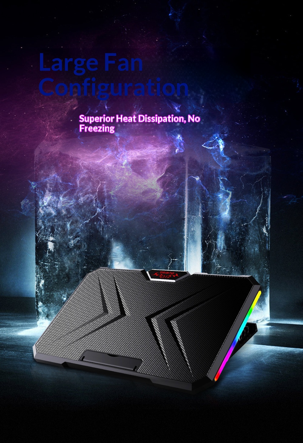 Cross-border RGB Cooler, Portable Computer Base, Large Fan Laptop Cooling Stand_voghion.com