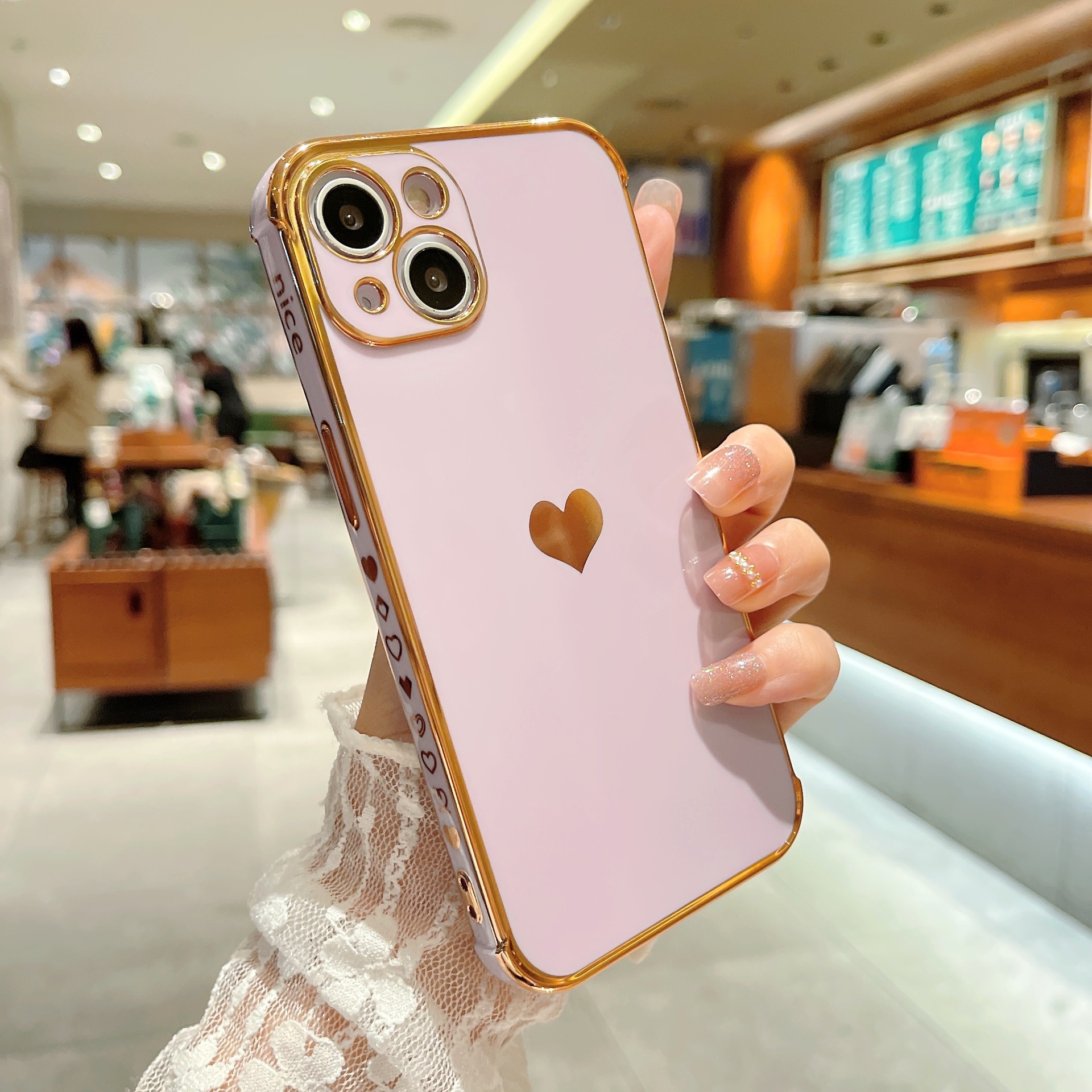Suitable For 17/8PLUS Electroplated Side Heart-shaped IPhone16E/13PRO Phone Case XR Protective Soft Cover_voghion.com