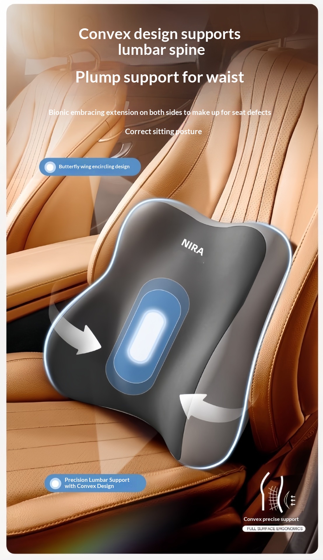 Almofada de apoio lombar para encosto de cabeça e pescoço para carro_voghion.com