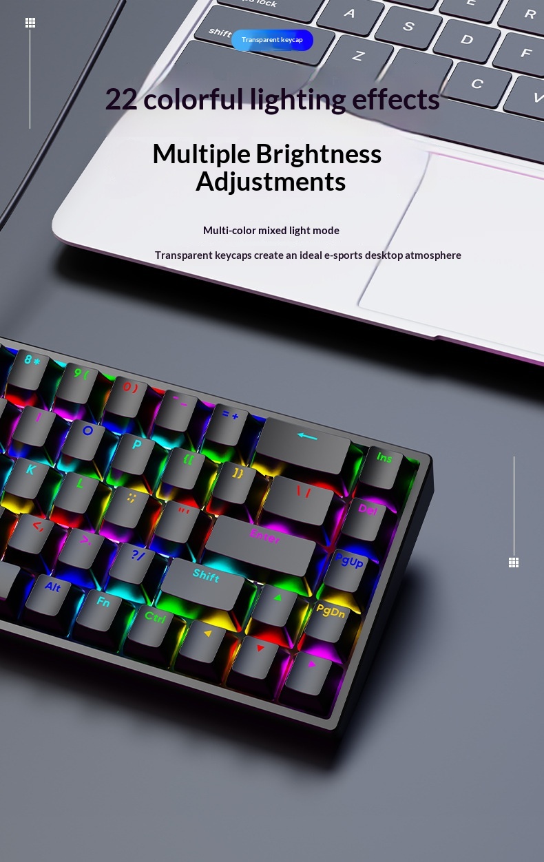 Clavier AK68 à touches mécaniques, interrupteurs bleus et rouges, filaire, mini, portable, rétroéclairage RGB, petit format_voghion.com