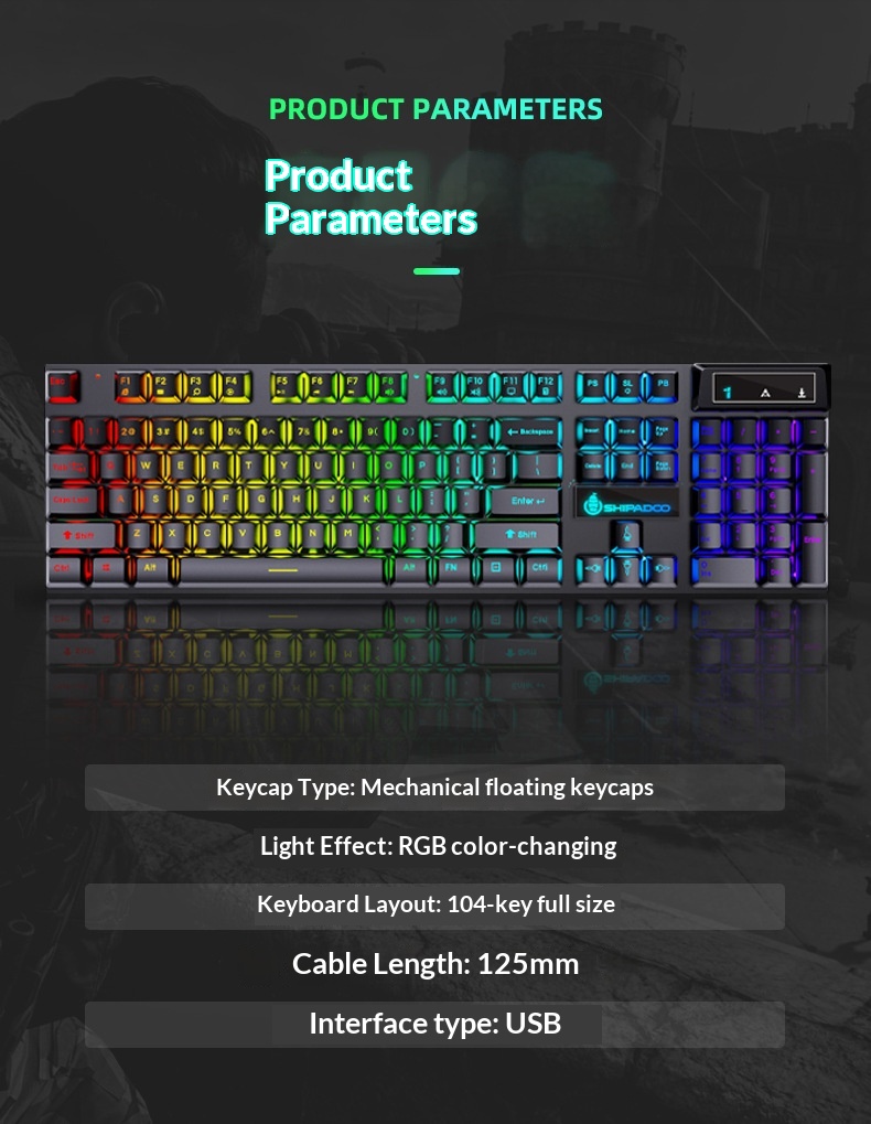 Set composto da tastiera e mouse Shibadu D500 RGB retroilluminati, con cavo USB e sensazione meccanica._voghion.com