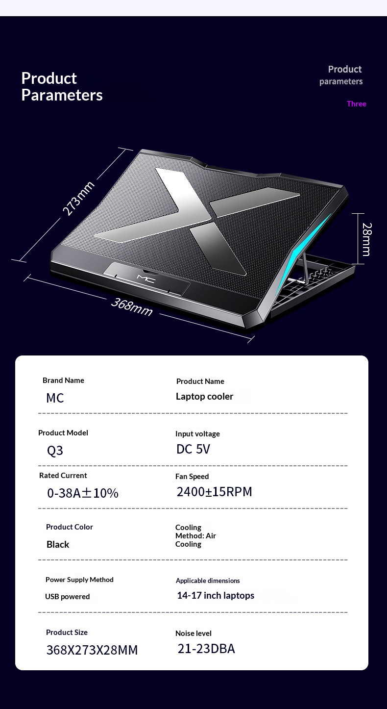 Cross-border Six-fan Laptop Cooler With Adjustable Speed, Silent Cooling Stand For Notebook Computers_voghion.com