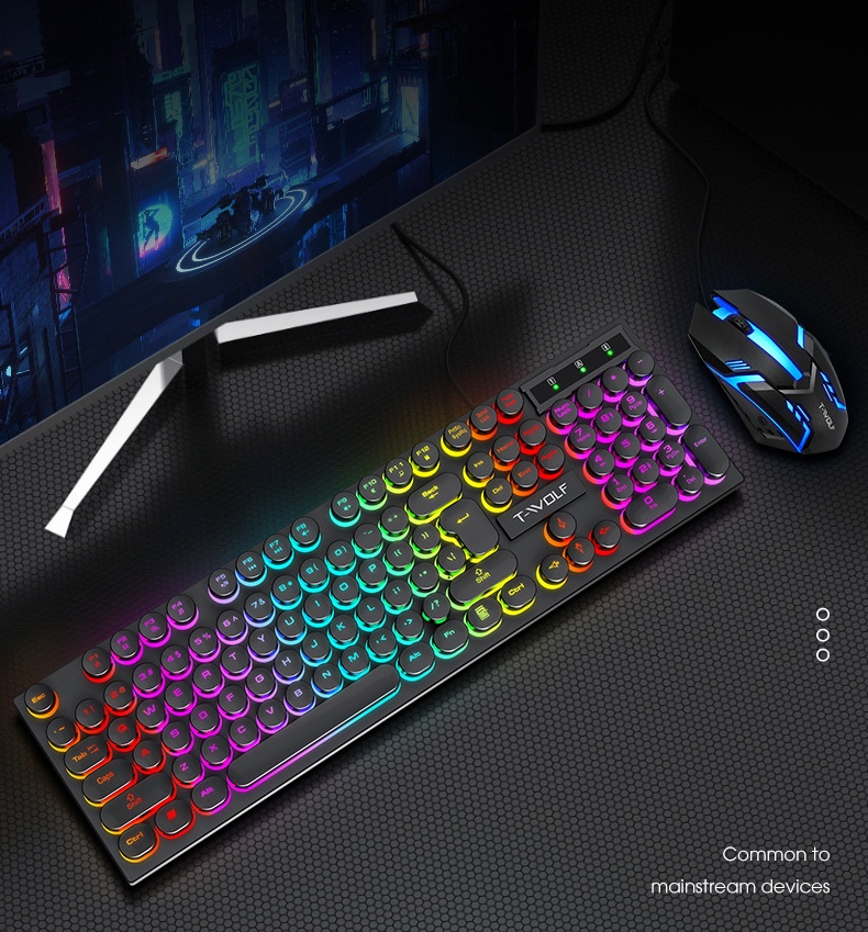Set tastiera e mouse Thunderwolf TF270 con sensazione meccanica, cablato, silenzioso, per computer, laptop, gaming, e-sport e desktop._voghion.com