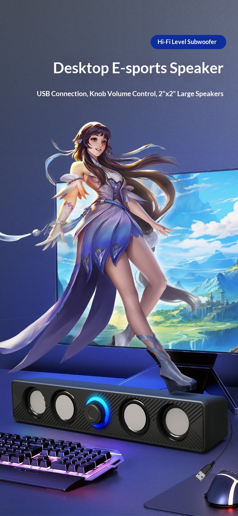 Leerfly E-1136 Computer Long Strip Speaker Laptop Home Desktop Mini USB Subwoofer_voghion.com