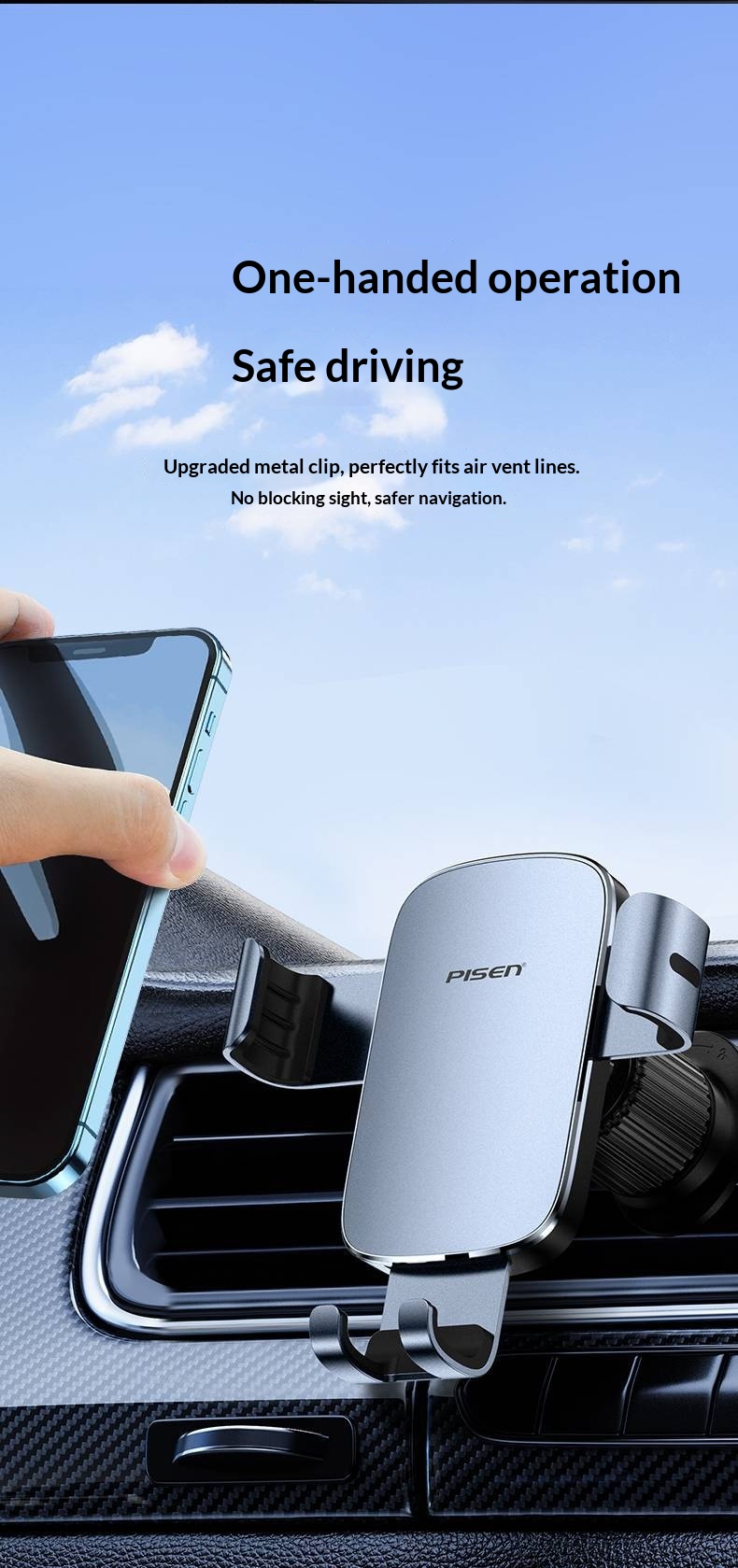 Supporto per telefono Pisen da auto con sensore di gravità, fissaggio fisso universale per bocchetta dell'aria_voghion.com
