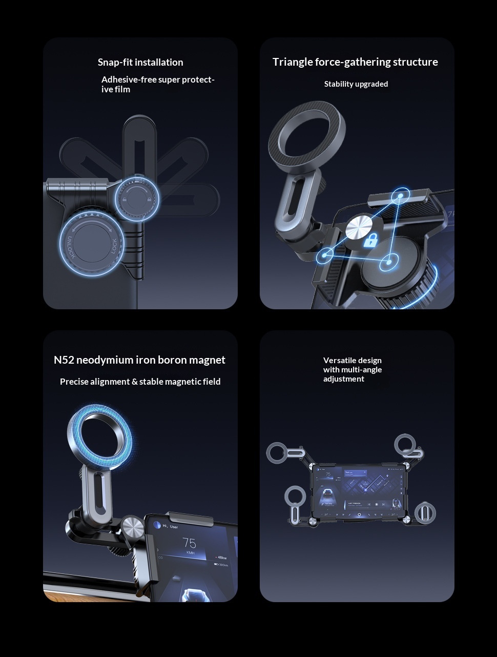 Zentraler Bedienbildschirmständer, faltbare Navigations-Handyhalterung, fahrzeugmontierter, grenzüberschreitender Tesla-Lüftungsschlitzständer_voghion.com