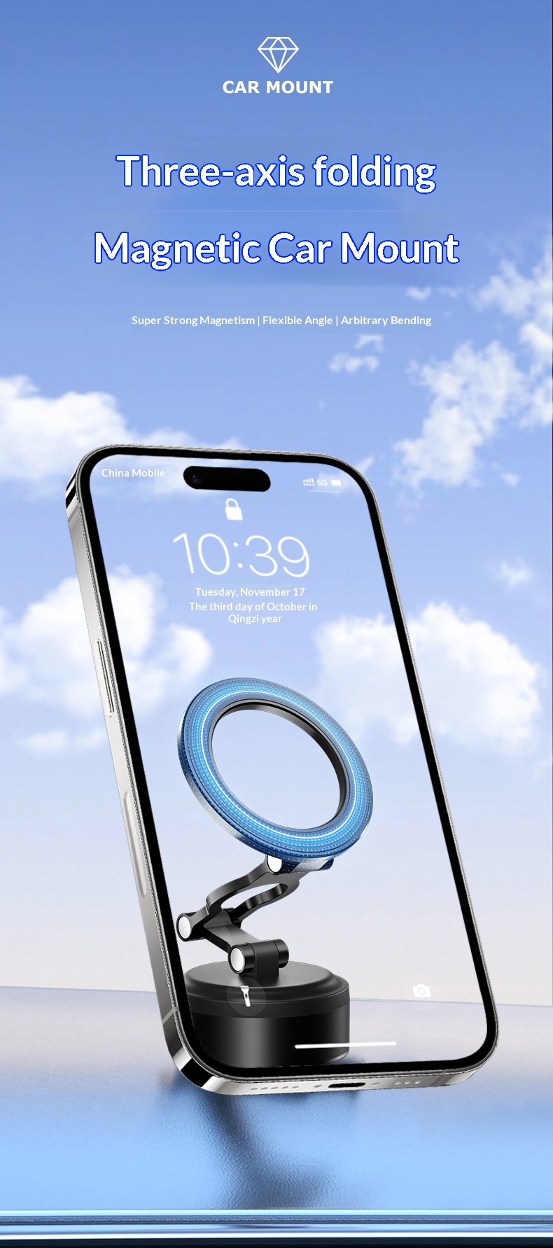 Cross-border Phone Holder 360°Rotating Car Center Console Navigation Electric Magnetic Suction Bracket_voghion.com