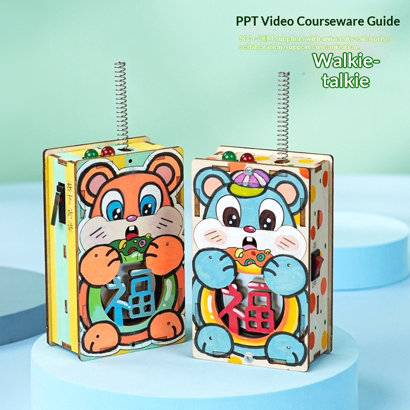 Technology Small Creation Children's Walkie-Talkie Wooden Handmade DIY Science Invention Experiment STEAM Wireless Pager_voghion.com