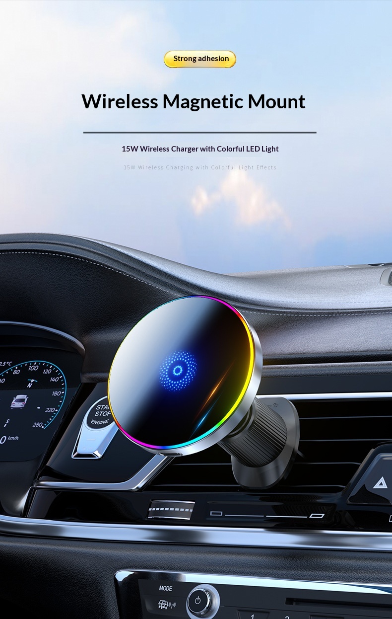 Supporto magnetico per auto con caricabatterie wireless e luce_voghion.com