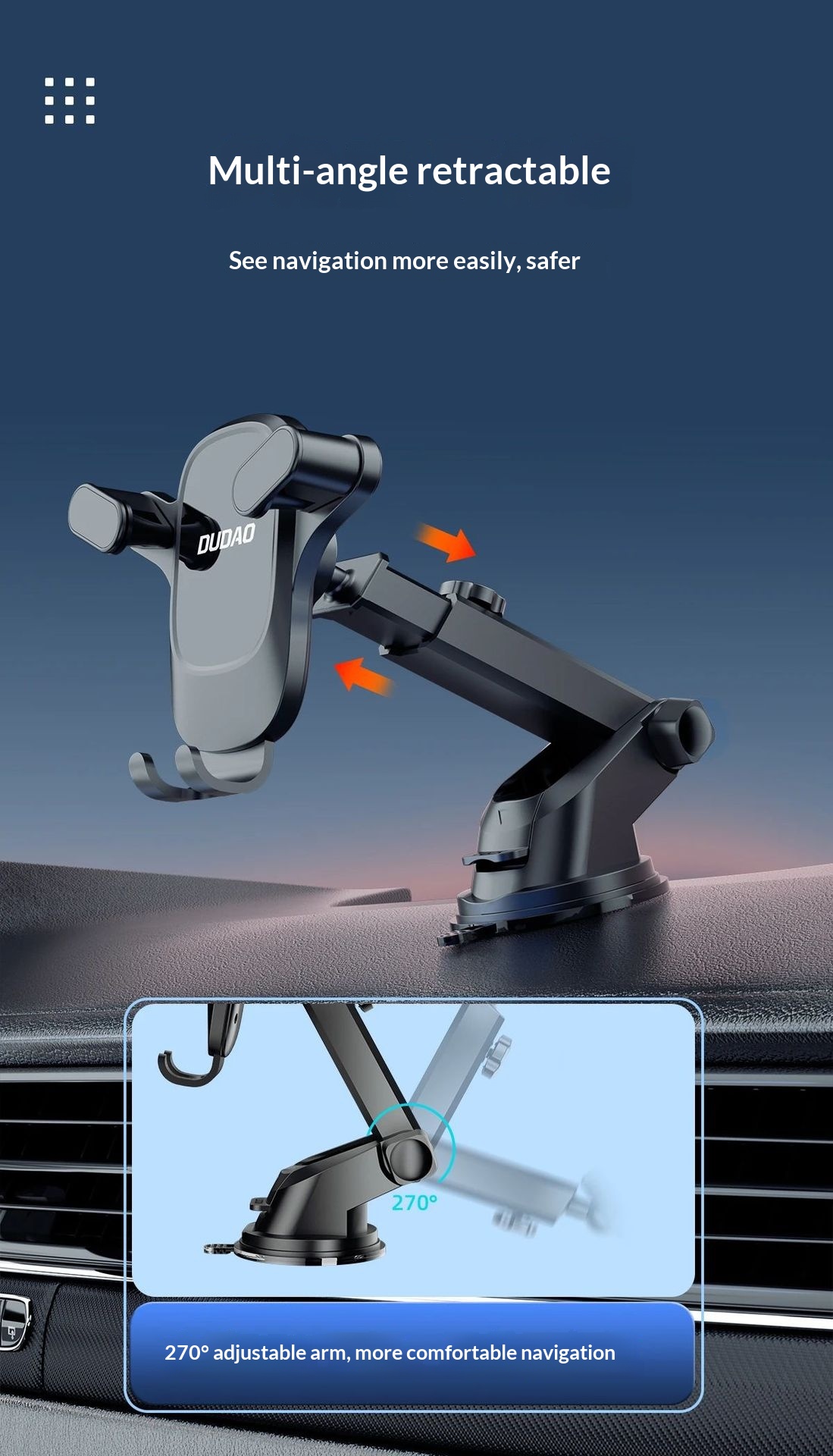 Supporto per telefono con ventosa F5Pro+ unico, da fissare alla bocchetta dell'aria, al cruscotto, al navigatore e all'auto._voghion.com