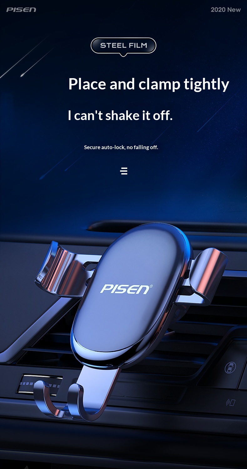 Supporto per telefono Pisen da auto con sensore di gravità, fissaggio fisso universale per bocchetta dell'aria_voghion.com