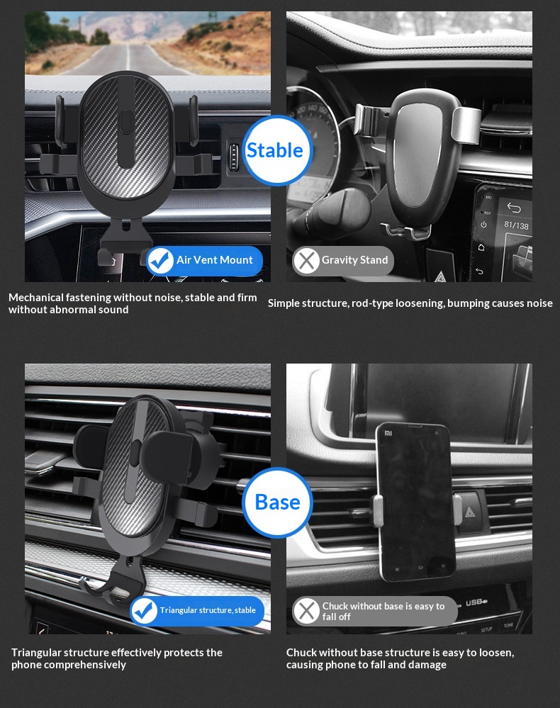 New Automatic Locking Air Vent Phone Holder, Retractable Suction Cup Car Mount_voghion.com