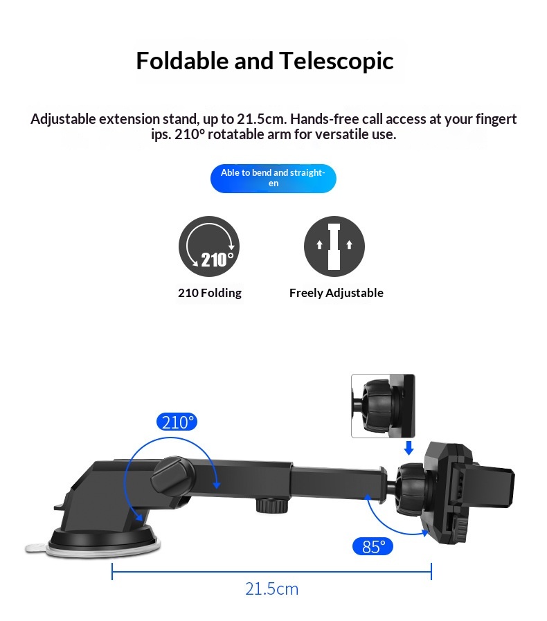 Supporto universale multifunzionale per telefono con ventosa telescopica per auto, da fissare alla bocchetta dell'aria._voghion.com