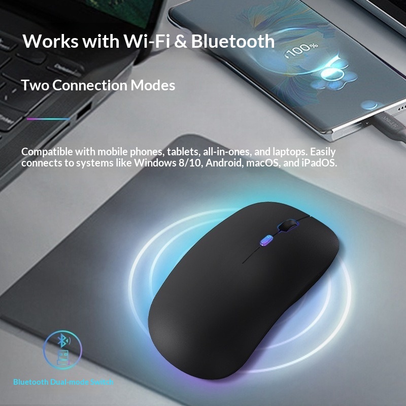 New Second-generation Bluetooth Rechargeable Luminous Three-mode Wireless Mouse, Wholesale From Cross-border_voghion.com