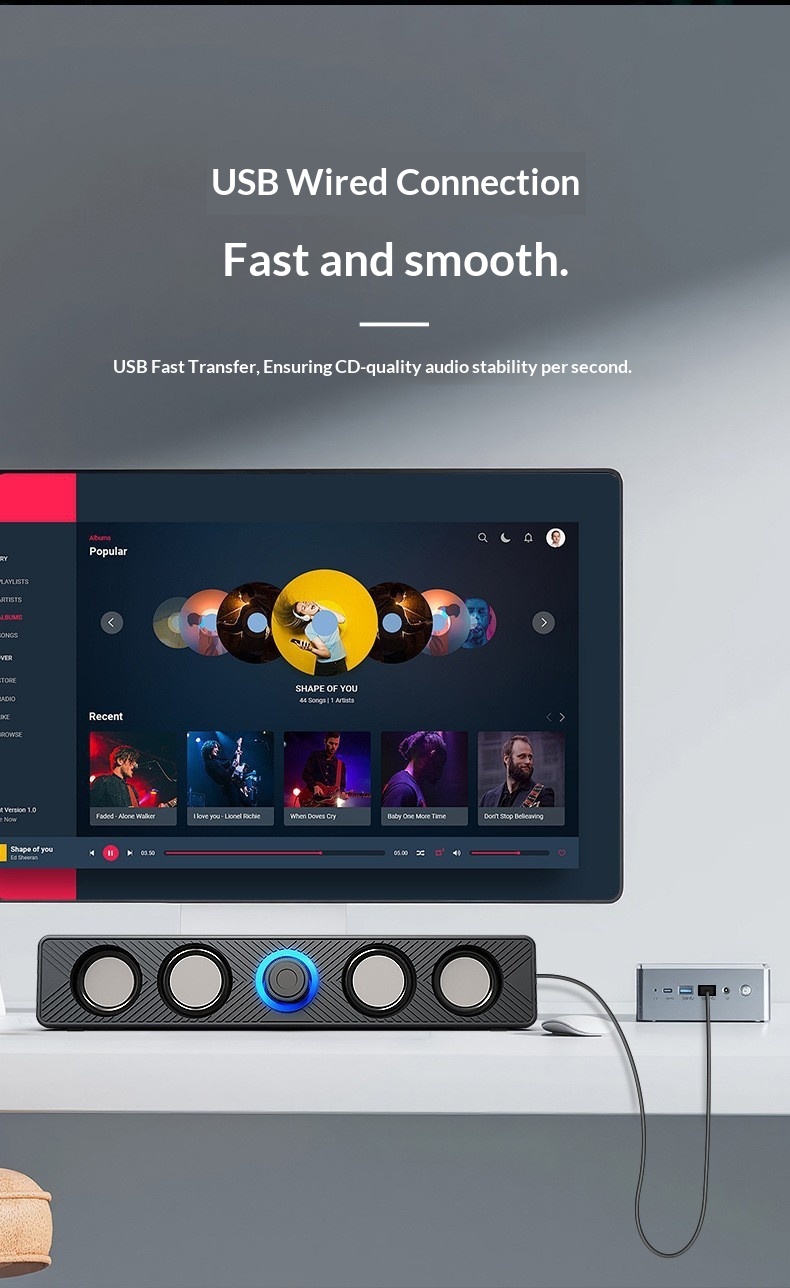 Leerfly E-1136 Computer Long Strip Speaker Laptop Home Desktop Mini USB Subwoofer_voghion.com