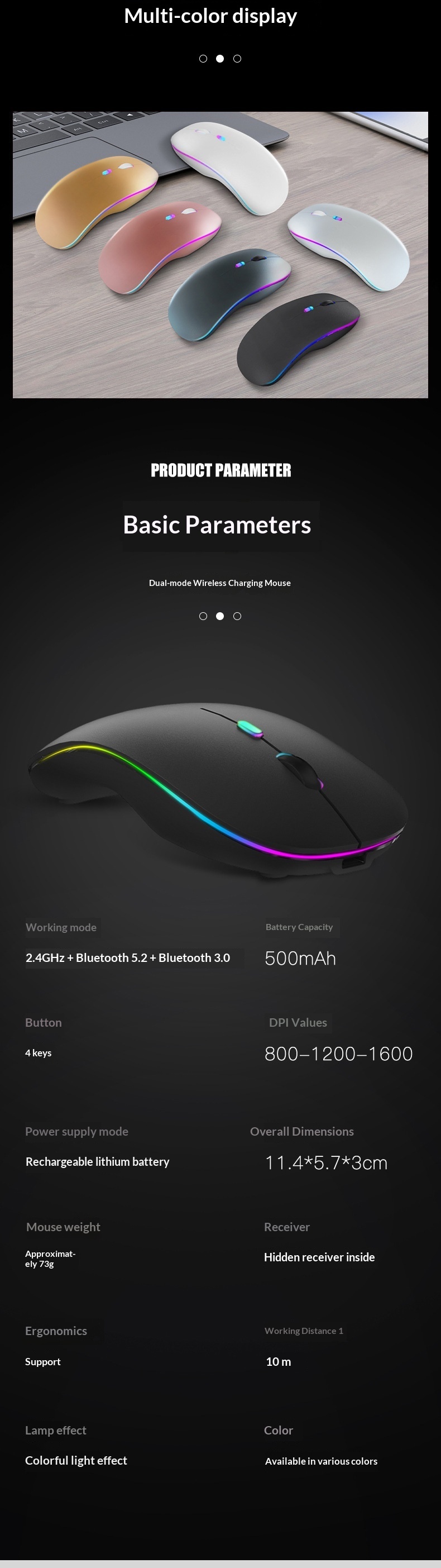 New Second-generation Bluetooth Rechargeable Luminous Three-mode Wireless Mouse, Wholesale From Cross-border_voghion.com