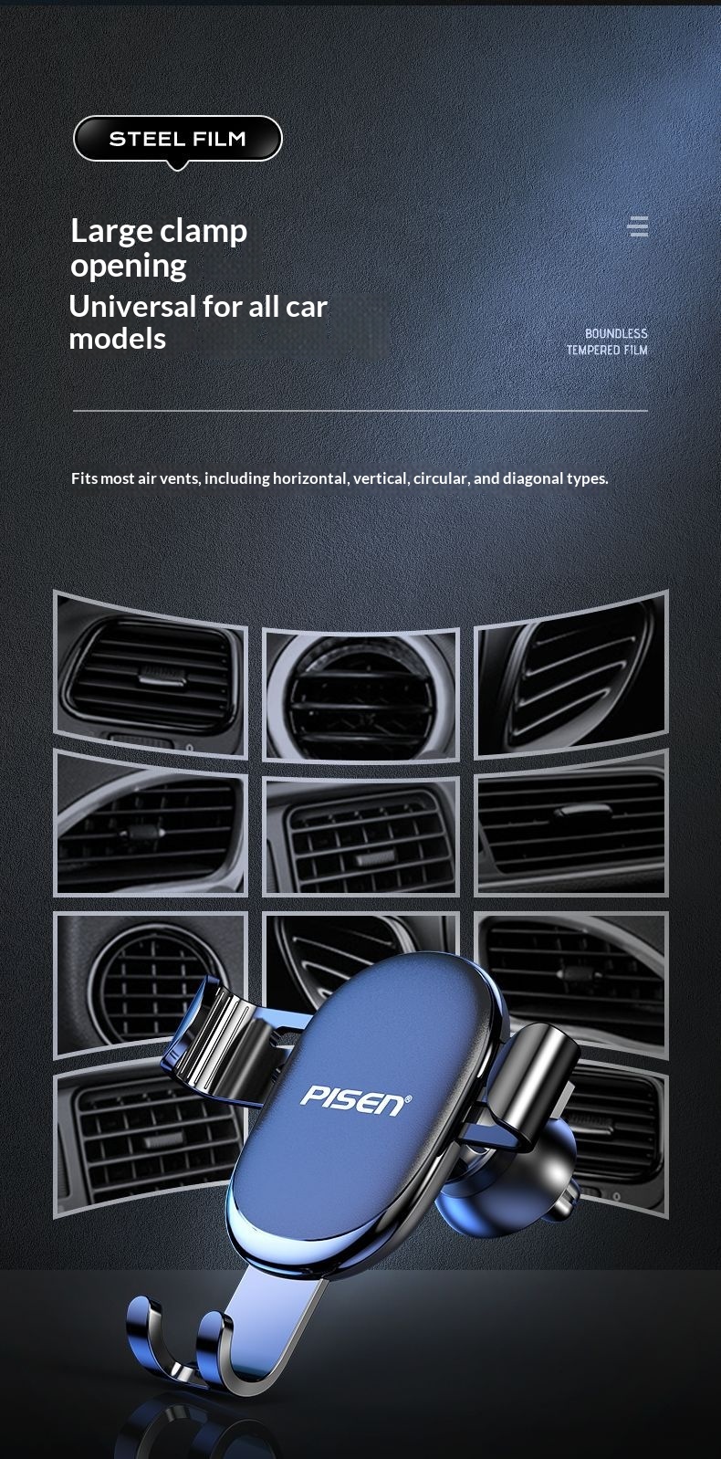 Supporto per telefono Pisen da auto con sensore di gravità, fissaggio fisso universale per bocchetta dell'aria_voghion.com