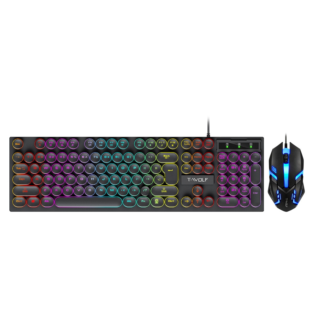 Set tastiera e mouse Thunderwolf TF270 con sensazione meccanica, cablato, silenzioso, per computer, laptop, gaming, e-sport e desktop._voghion.com